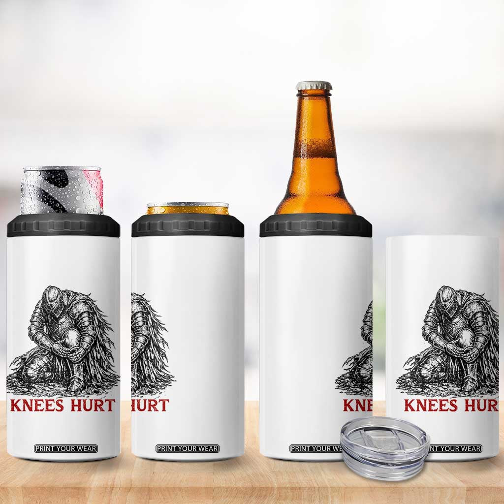 Funny Knees Hurt Medieval Knight 4 in 1 Can Cooler Tumbler Dark Fantasy Sword Warrior Humor