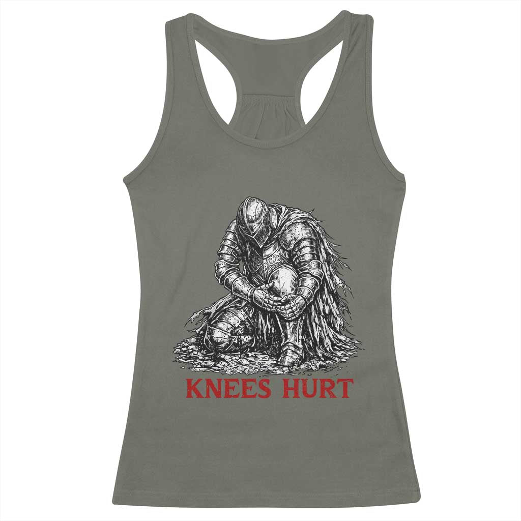 Funny Knees Hurt Medieval Knight Racerback Tank Top Dark Fantasy Sword Warrior Humor