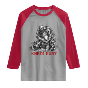 Funny Knees Hurt Medieval Knight Raglan Shirt Dark Fantasy Sword Warrior Humor