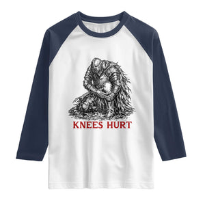 Funny Knees Hurt Medieval Knight Raglan Shirt Dark Fantasy Sword Warrior Humor