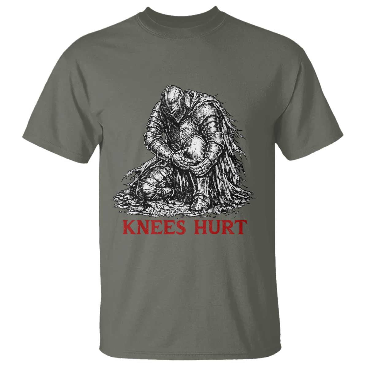 Funny Knees Hurt Medieval Knight T Shirt Dark Fantasy Sword Warrior Humor