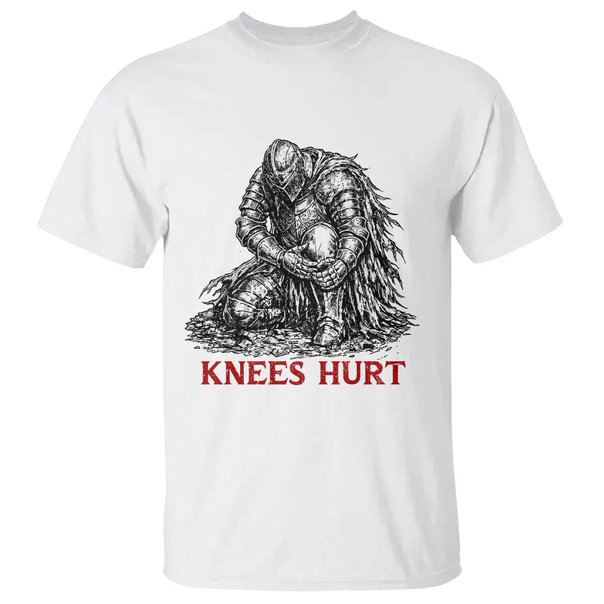 Funny Knees Hurt Medieval Knight T Shirt Dark Fantasy Sword Warrior Humor TS12 White Print Your Wear