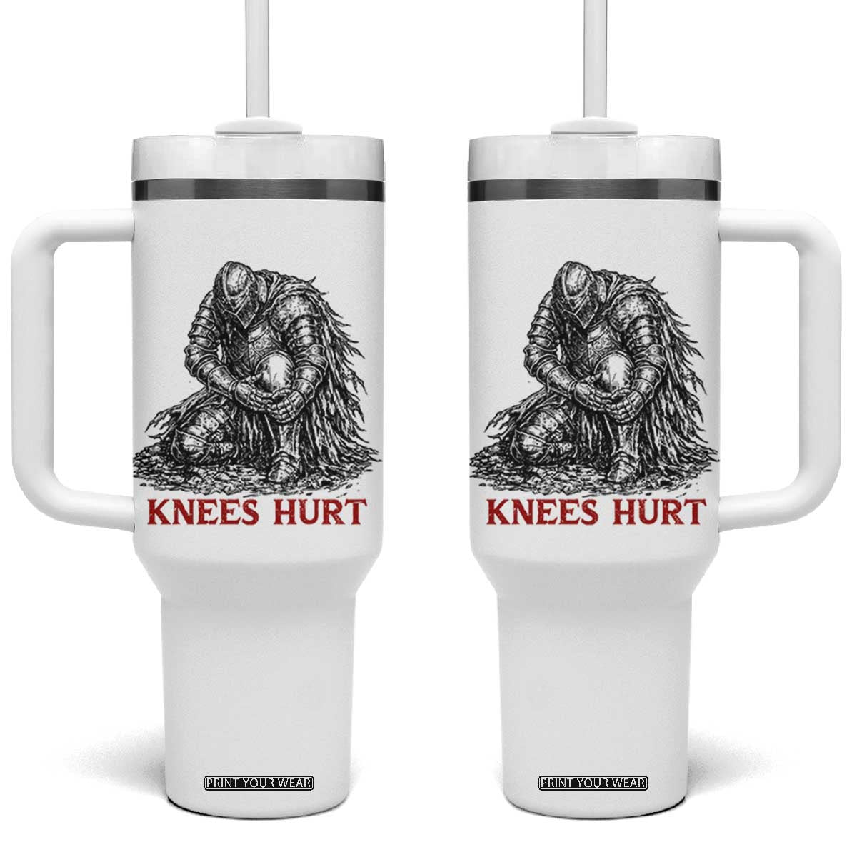 Funny Knees Hurt Medieval Knight Tumbler With Handle Dark Fantasy Sword Warrior Humor