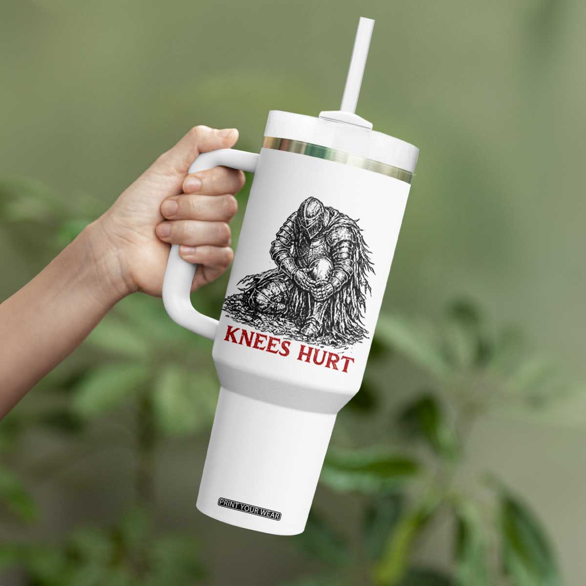 Funny Knees Hurt Medieval Knight Tumbler With Handle Dark Fantasy Sword Warrior Humor