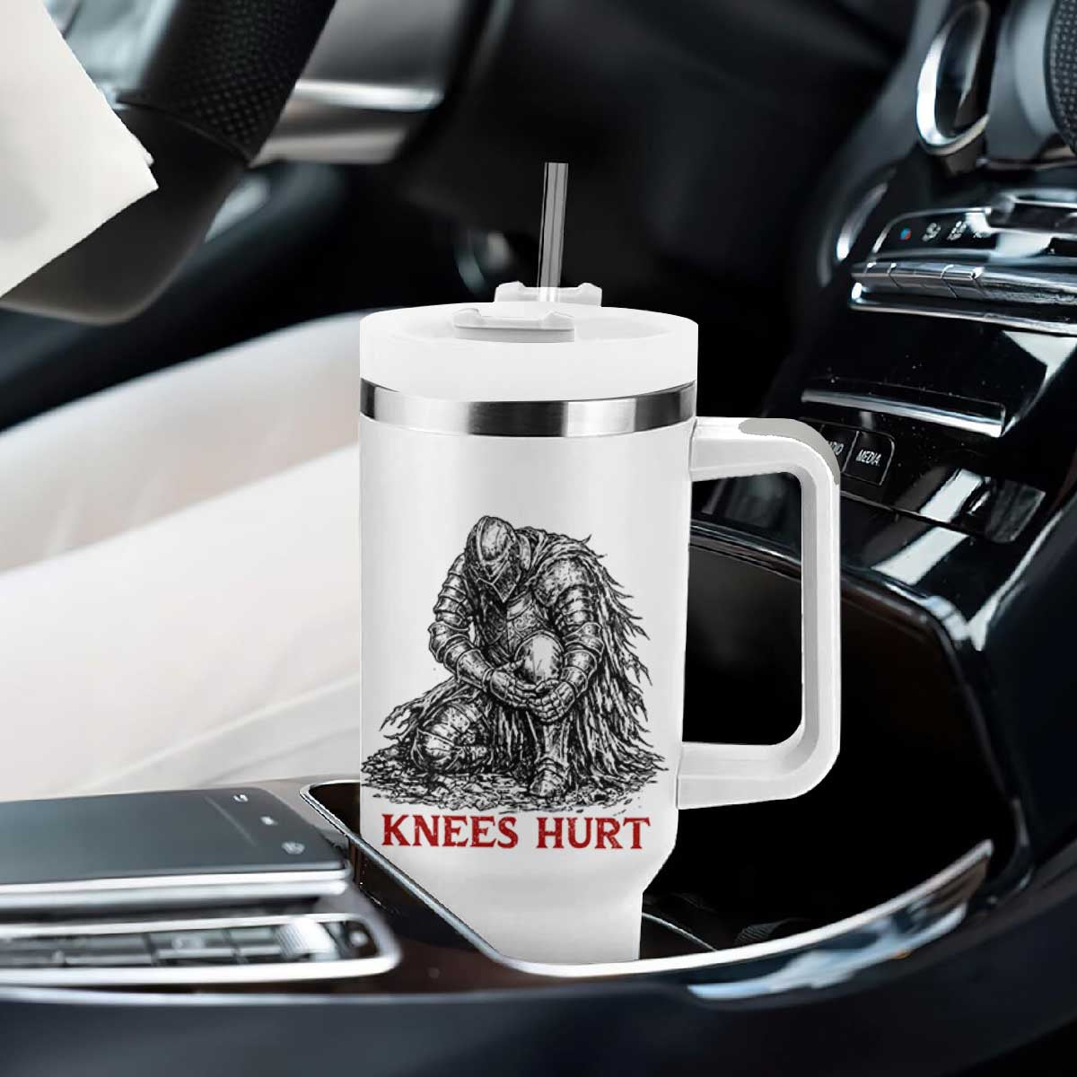 Funny Knees Hurt Medieval Knight Tumbler With Handle Dark Fantasy Sword Warrior Humor