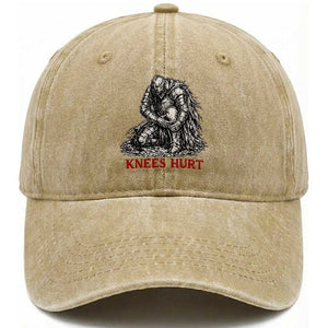 Funny Knees Hurt Medieval Knight Washed Cotton Baseball Cap Dark Fantasy Sword Warrior Humor TS12 Print Your Wear