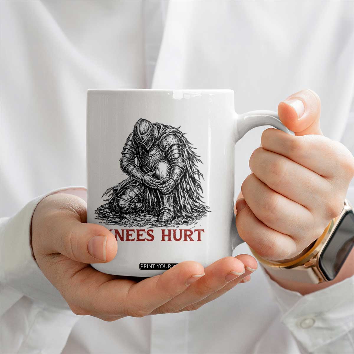 Funny Knees Hurt Medieval Knight Coffee Mug Dark Fantasy Sword Warrior Humor