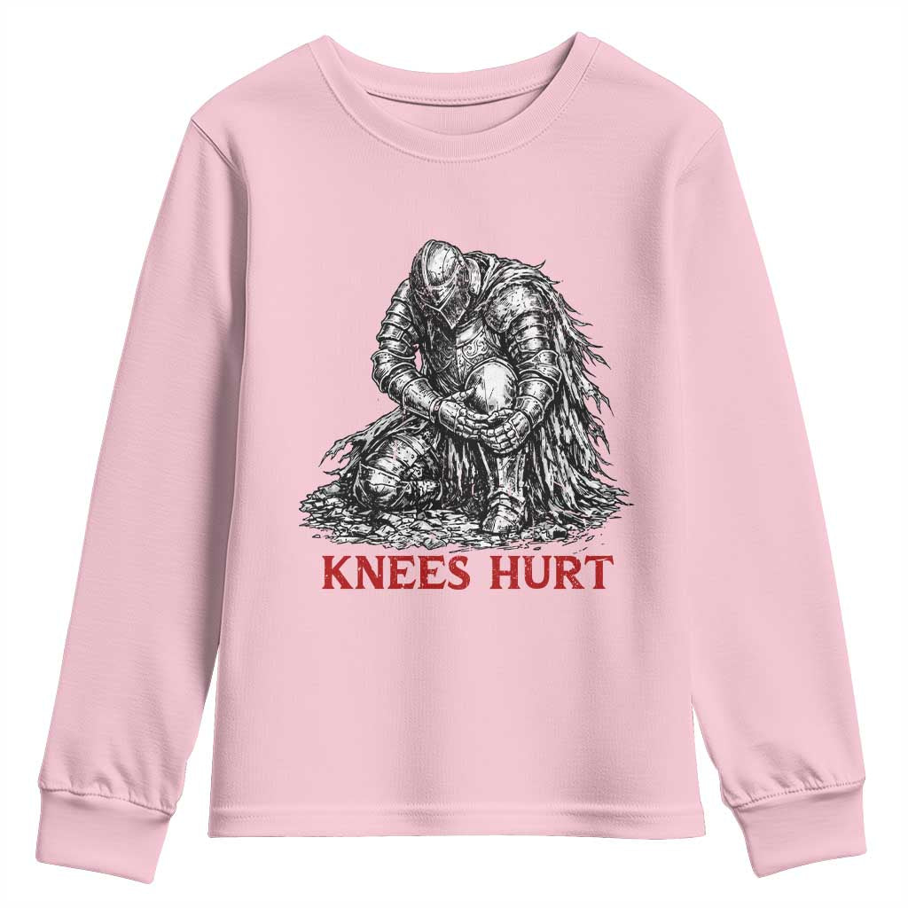 Funny Knees Hurt Medieval Knight Youth Sweatshirt Dark Fantasy Sword Warrior Humor