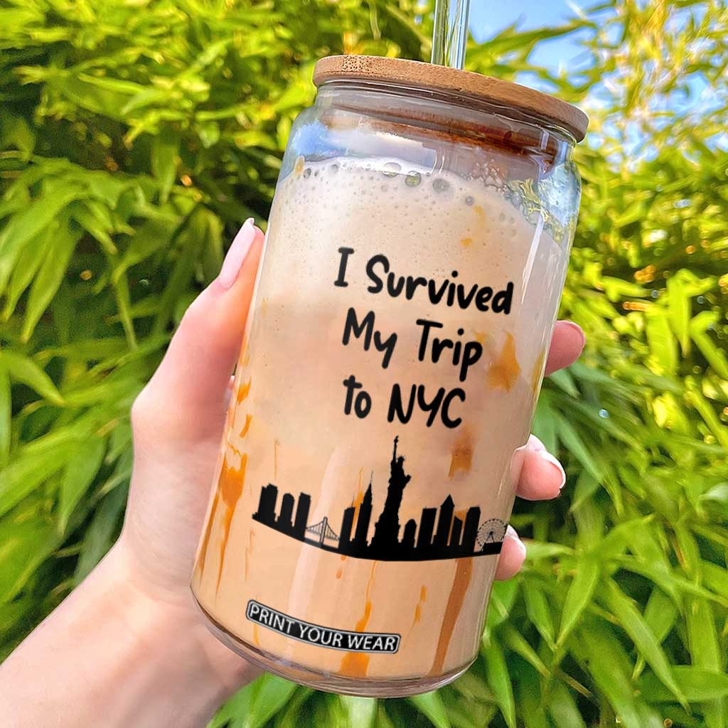 New York City Skyline Travel Tourist Glass Can I Survived My Trip To NYC TS12 White Print Your Wear