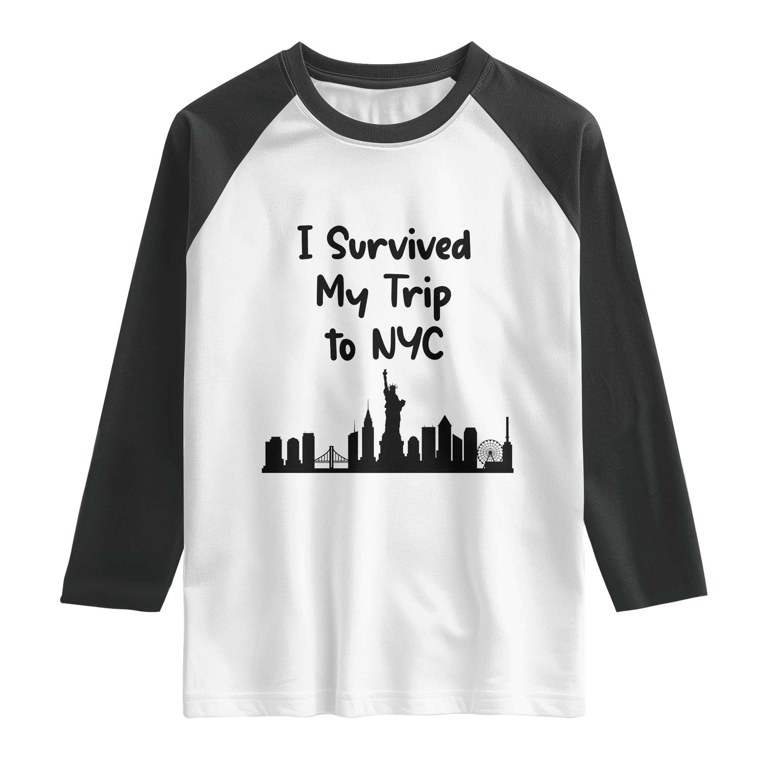 New York City Skyline Travel Tourist Raglan Shirt I Survived My Trip To NYC TS12 White Black Print Your Wear