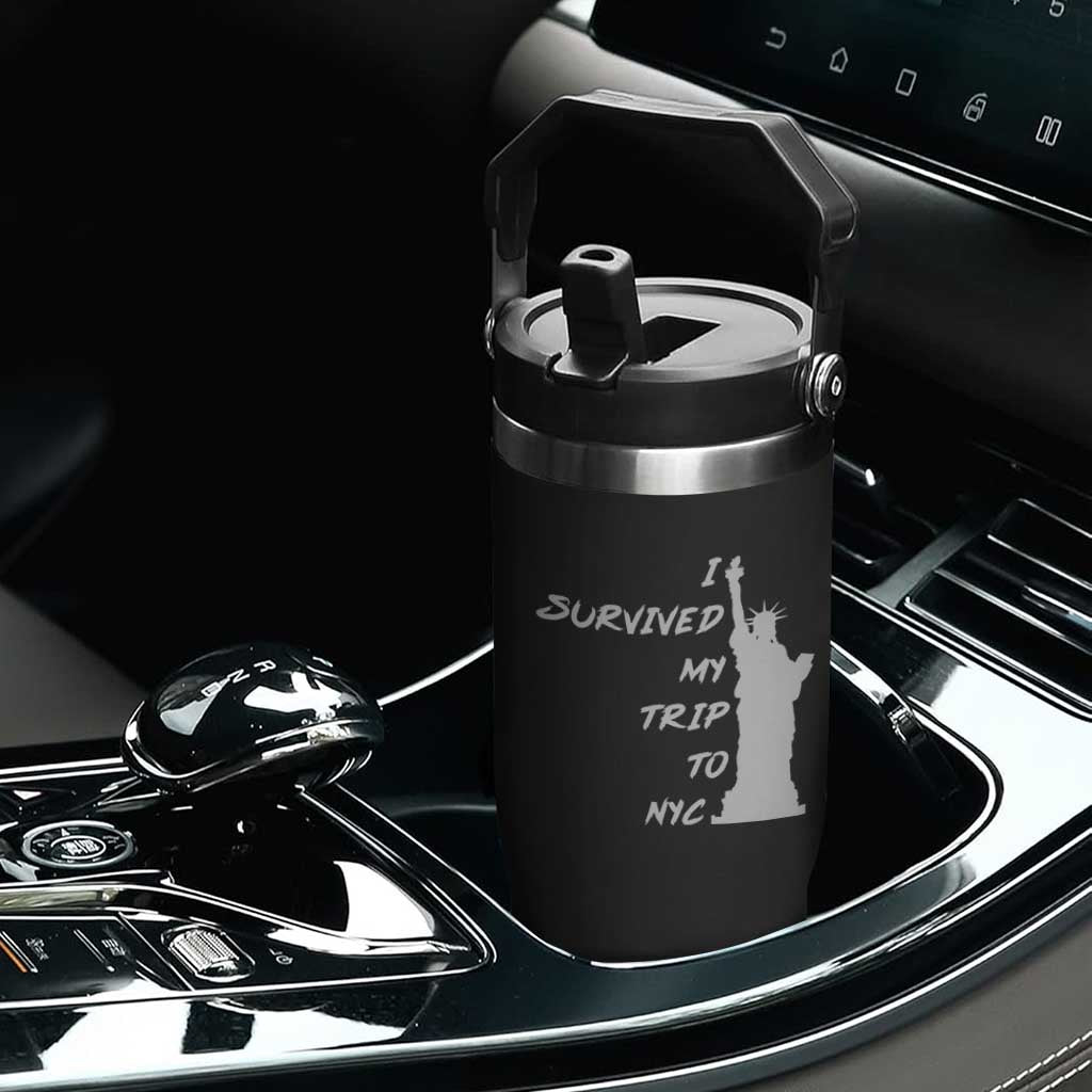 Funny New York City Travel Graphic Flip Straw Tumbler I Survived My Trip To NYC