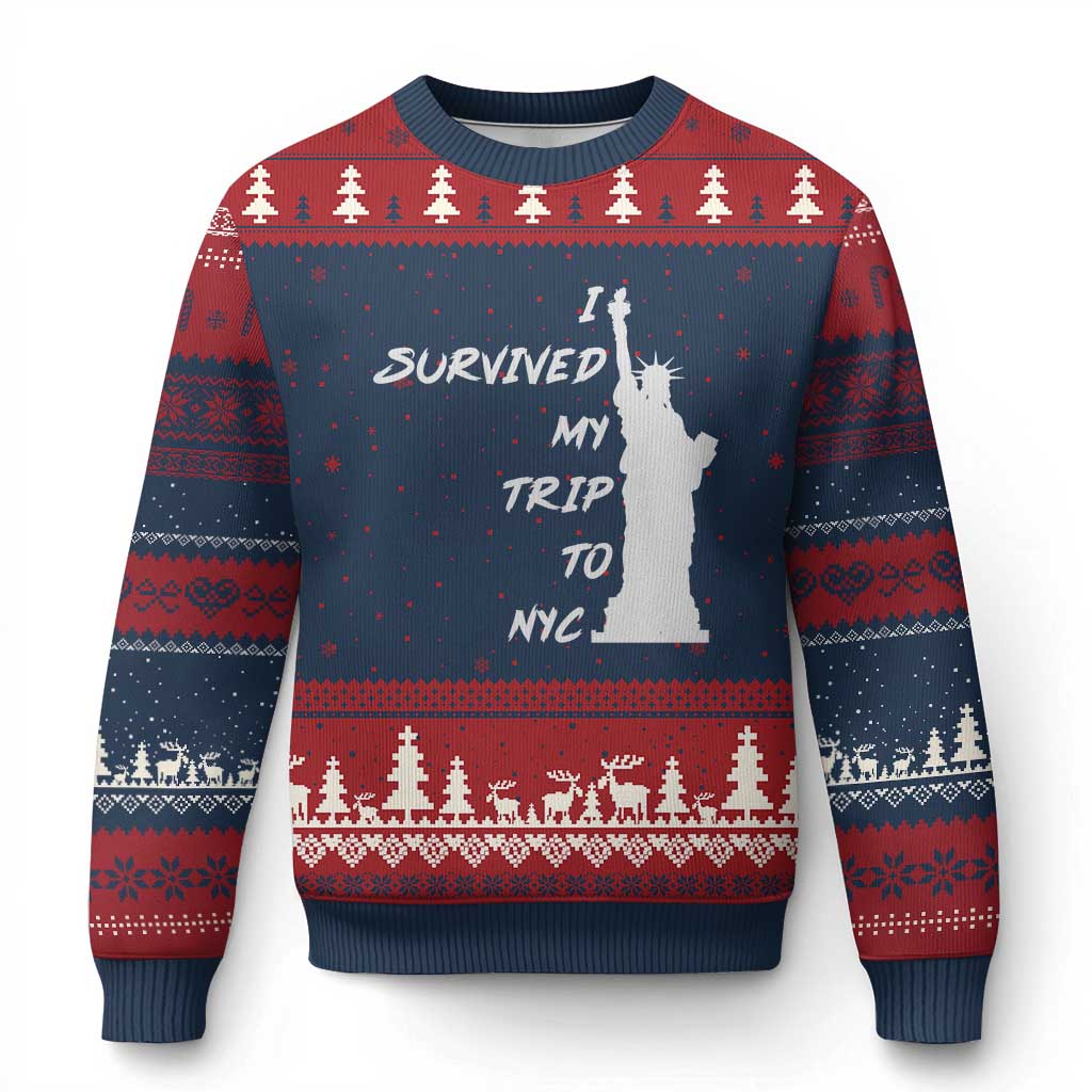 Funny New York City Travel Graphic Ugly Christmas Sweater I Survived My Trip To NYC