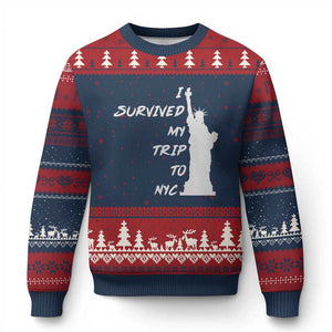 Funny New York City Travel Graphic Ugly Christmas Sweater I Survived My Trip To NYC