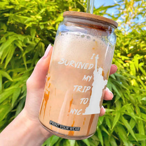 Funny New York City Travel Graphic Glass Can I Survived My Trip To NYC