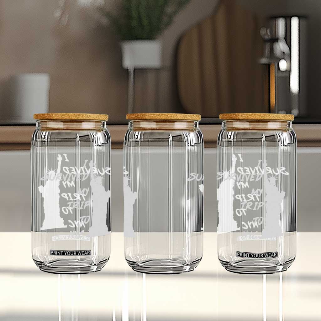 Funny New York City Travel Graphic Glass Can I Survived My Trip To NYC