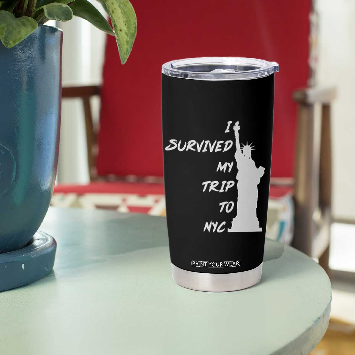 Funny New York City Travel Graphic Tumbler Cup I Survived My Trip To NYC