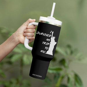 Funny New York City Travel Graphic Tumbler With Handle I Survived My Trip To NYC