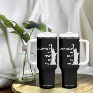 Funny New York City Travel Graphic Tumbler With Handle I Survived My Trip To NYC