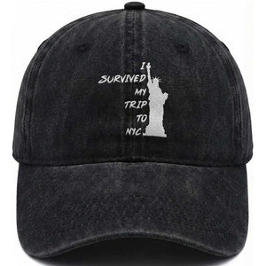 Funny New York City Travel Graphic Washed Cotton Baseball Cap I Survived My Trip To NYC