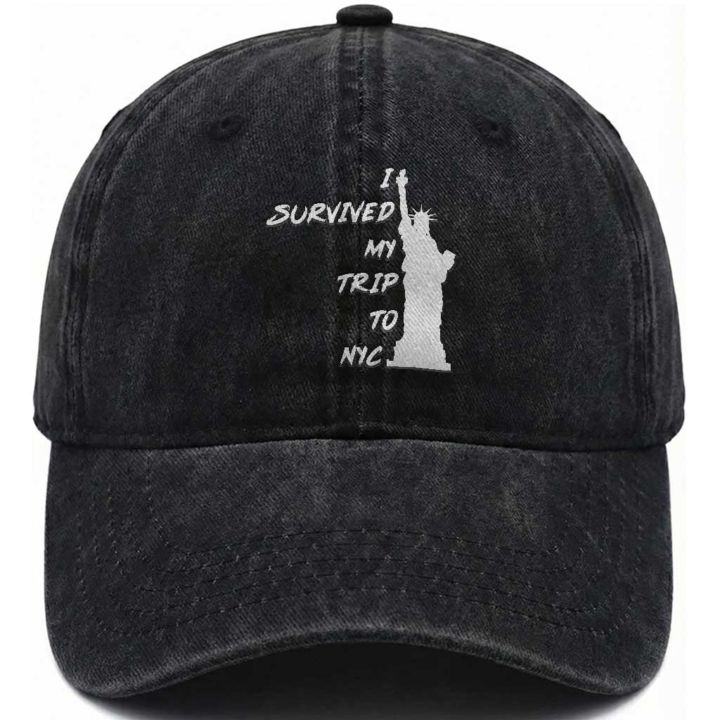Funny New York City Travel Graphic Washed Cotton Baseball Cap I Survived My Trip To NYC TS12 Print Your Wear