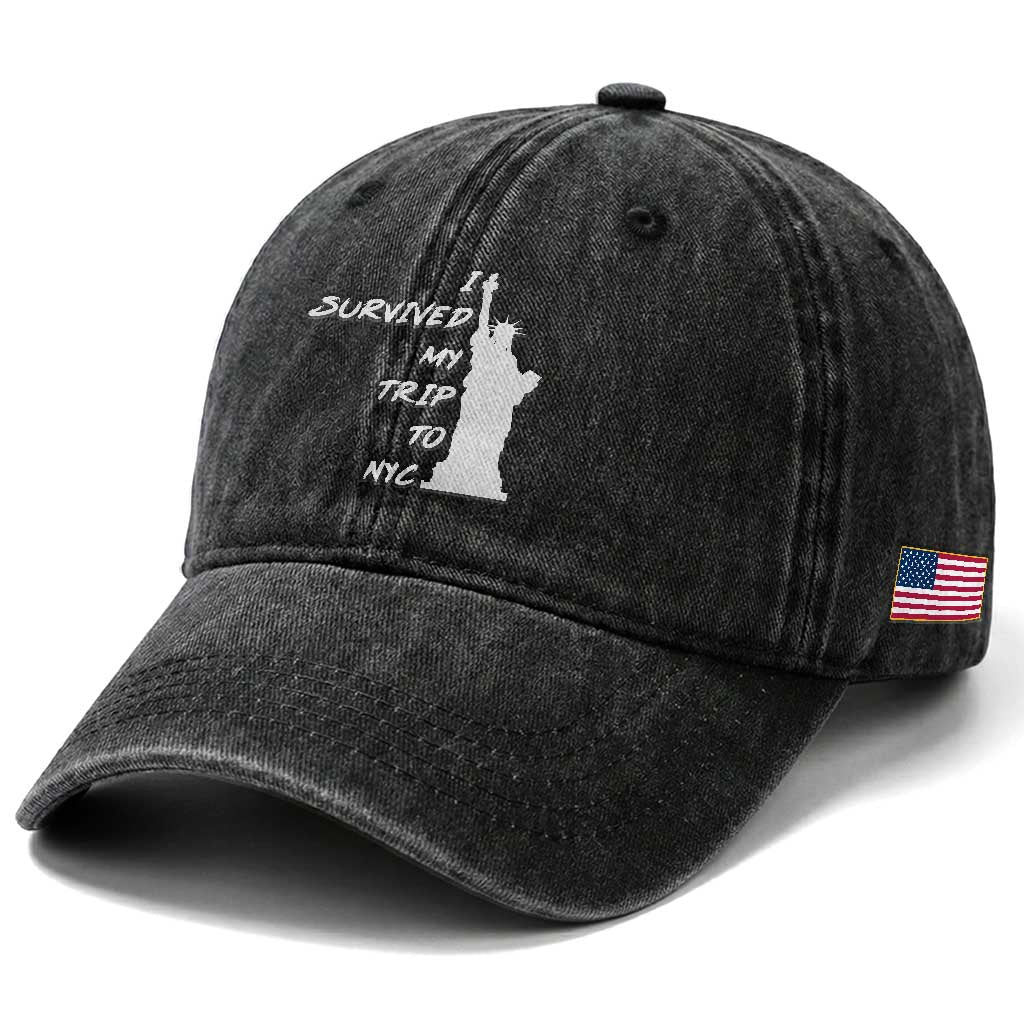 Funny New York City Travel Graphic Washed Cotton Baseball Cap I Survived My Trip To NYC