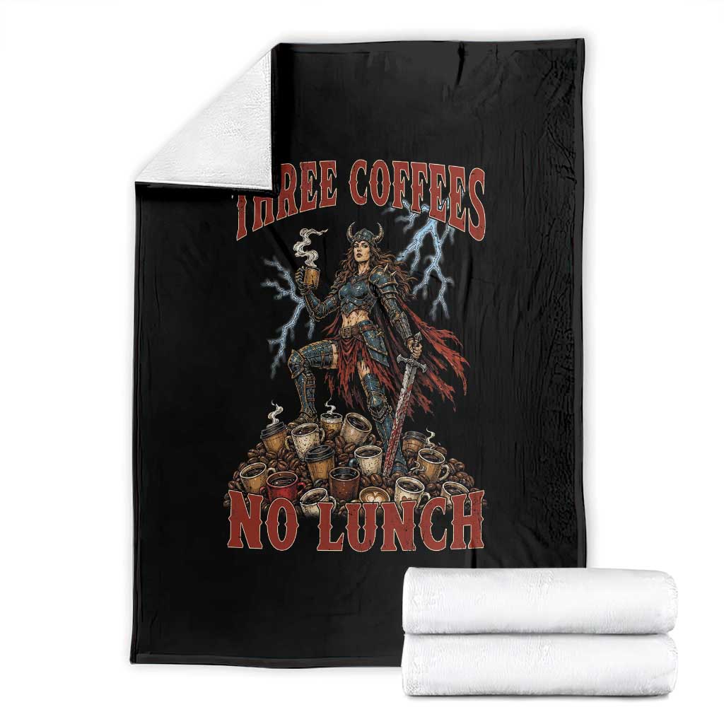Funny Medieval Knight Worker Meme Throw Blanket Three Coffees No Lunch Valkyrie Coffee Lover TS12 Black Print Your Wear