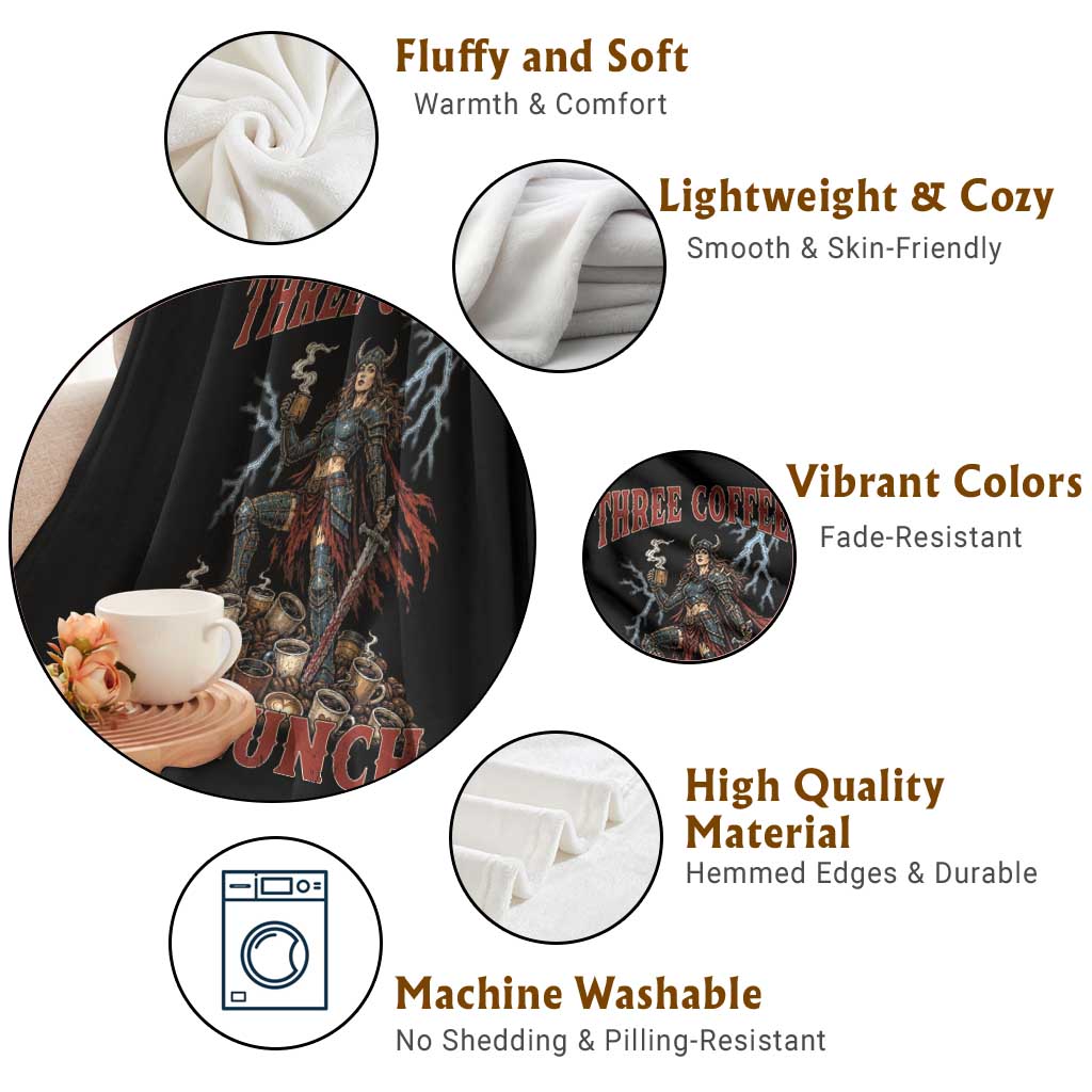 Funny Medieval Knight Worker Meme Throw Blanket Three Coffees No Lunch Valkyrie Coffee Lover
