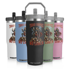 Funny Medieval Knight Worker Meme Flip Straw Tumbler Three Coffees No Lunch Valkyrie Coffee Lover