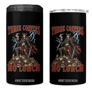 Funny Medieval Knight Worker Meme 4 in 1 Can Cooler Tumbler Three Coffees No Lunch Valkyrie Coffee Lover