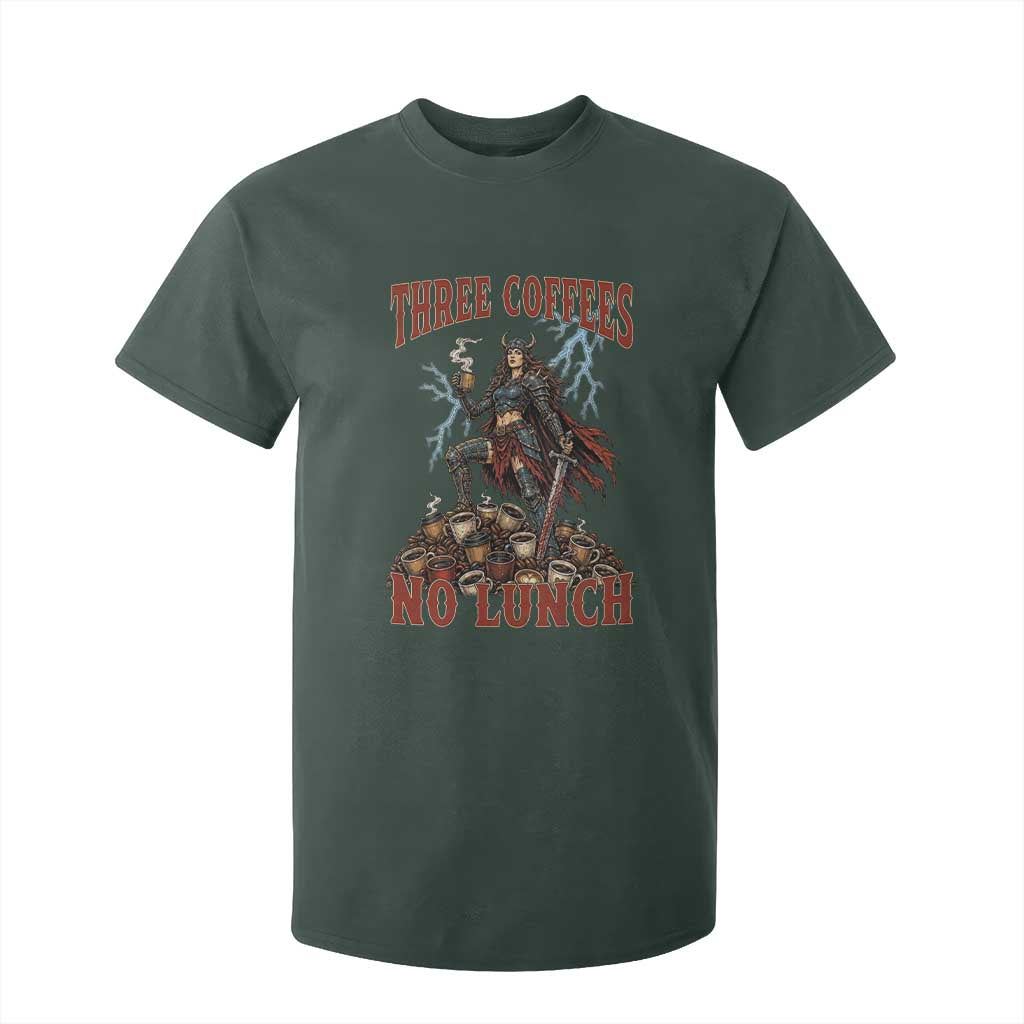 Funny Medieval Knight Worker Meme T Shirt For Kid Three Coffees No Lunch Valkyrie Coffee Lover