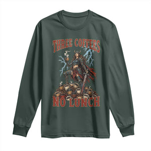 Funny Medieval Knight Worker Meme Long Sleeve Shirt Three Coffees No Lunch Valkyrie Coffee Lover