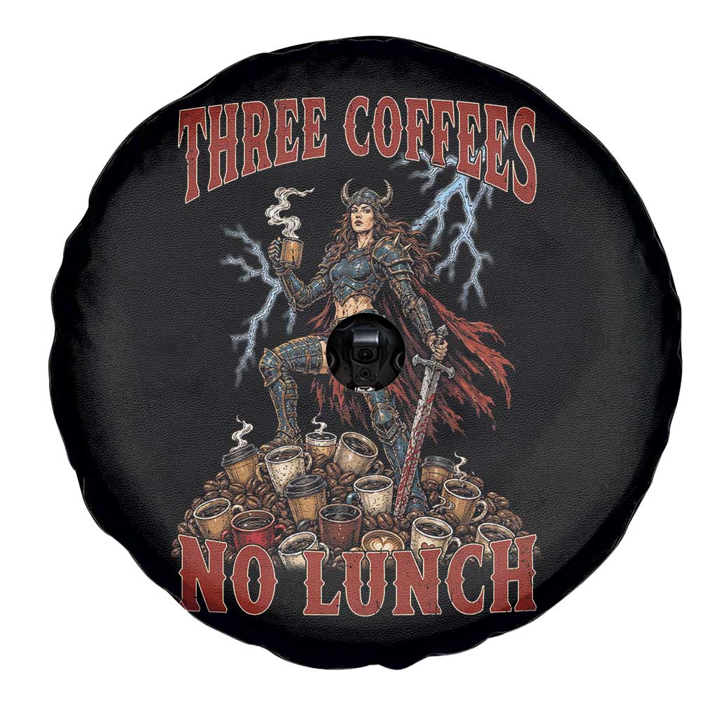 Funny Medieval Knight Worker Meme Spare Tire Cover Three Coffees No Lunch Valkyrie Coffee Lover