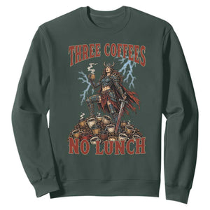 Funny Medieval Knight Worker Meme Sweatshirt Three Coffees No Lunch Valkyrie Coffee Lover