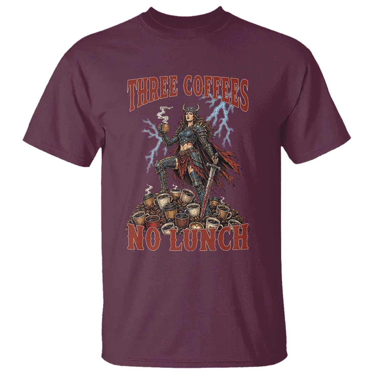 Funny Medieval Knight Worker Meme T Shirt Three Coffees No Lunch Valkyrie Coffee Lover