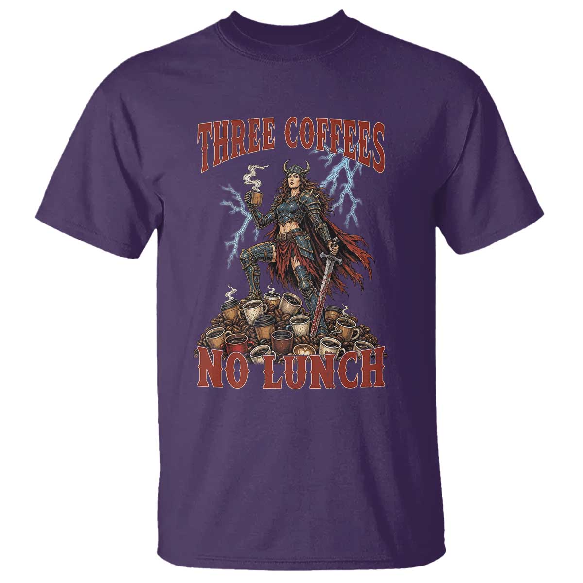 Funny Medieval Knight Worker Meme T Shirt Three Coffees No Lunch Valkyrie Coffee Lover