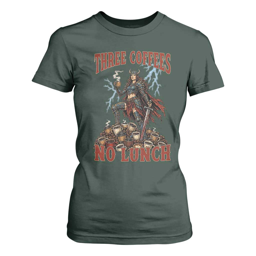 Funny Medieval Knight Worker Meme T Shirt For Women Three Coffees No Lunch Valkyrie Coffee Lover