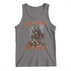 Funny Medieval Knight Worker Meme Tank Top Three Coffees No Lunch Valkyrie Coffee Lover