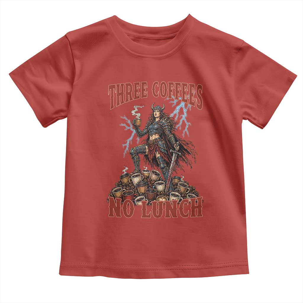 Funny Medieval Knight Worker Meme Toddler T Shirt Three Coffees No Lunch Valkyrie Coffee Lover
