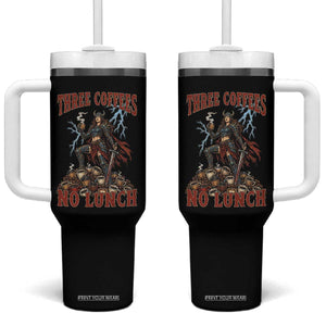 Funny Medieval Knight Worker Meme Tumbler With Handle Three Coffees No Lunch Valkyrie Coffee Lover