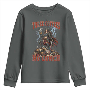 Funny Medieval Knight Worker Meme Youth Sweatshirt Three Coffees No Lunch Valkyrie Coffee Lover