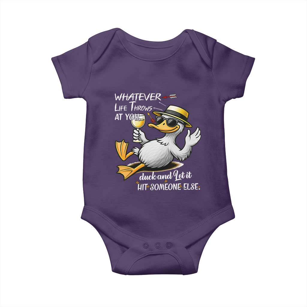 Whatever Life Throws At You Duck Baby Onesie Funny Sarcastic Quote TS12 Purple Print Your Wear