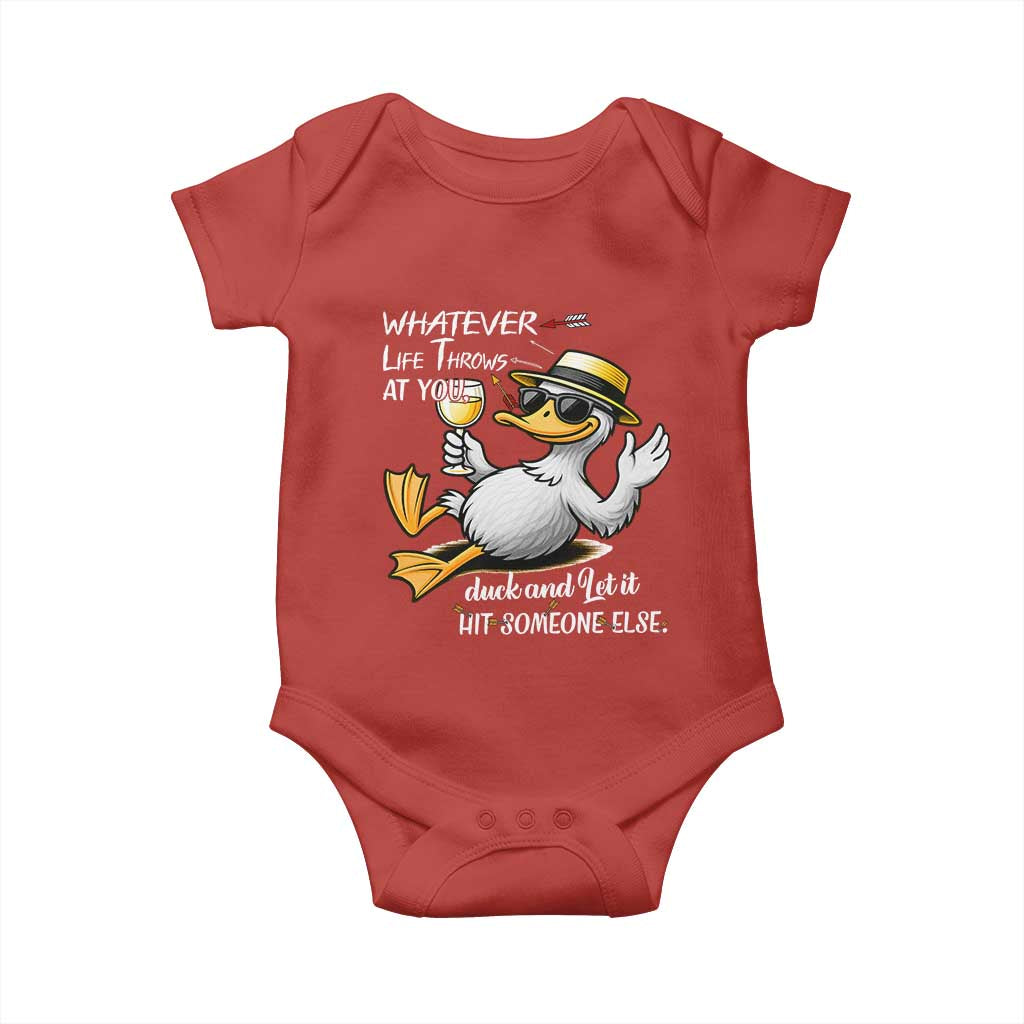 Whatever Life Throws At You Duck Baby Onesie Funny Sarcastic Quote TS12 Red Print Your Wear