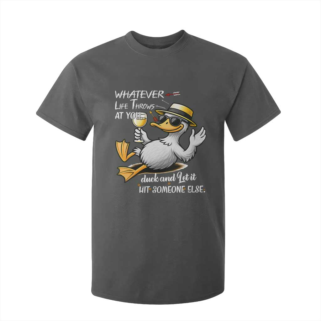 Whatever Life Throws At You Duck T Shirt For Kid Funny Sarcastic Quote TS12 Dark Heather Print Your Wear