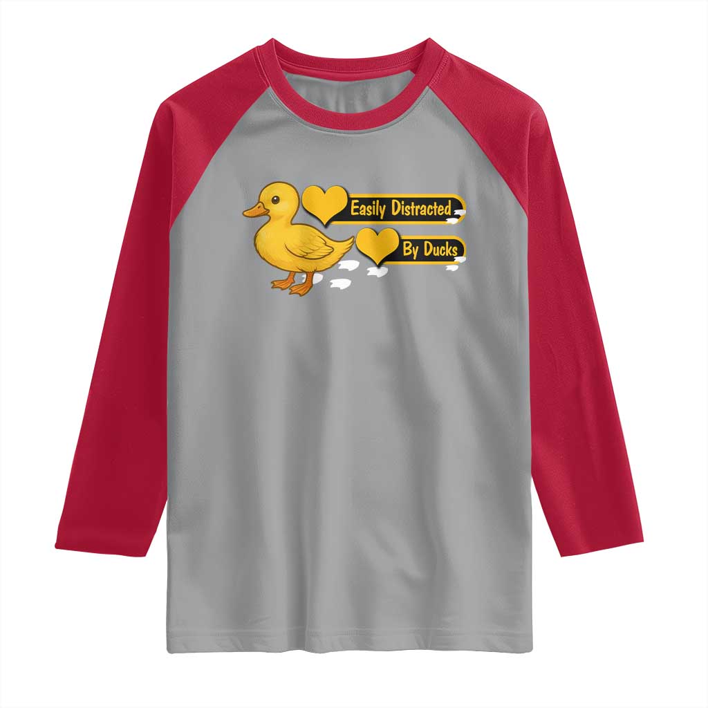 Funny Duck Lover Gift Raglan Shirt Easily Distracted By Ducks TS12 Sport Gray Red Print Your Wear