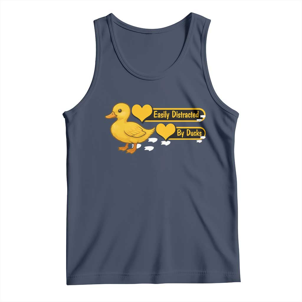 Funny Duck Lover Gift Tank Top Easily Distracted By Ducks TS12 Navy Print Your Wear