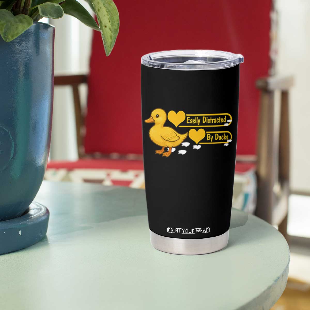 Funny Duck Lover Gift Tumbler Cup Easily Distracted By Ducks TS12 Print Your Wear