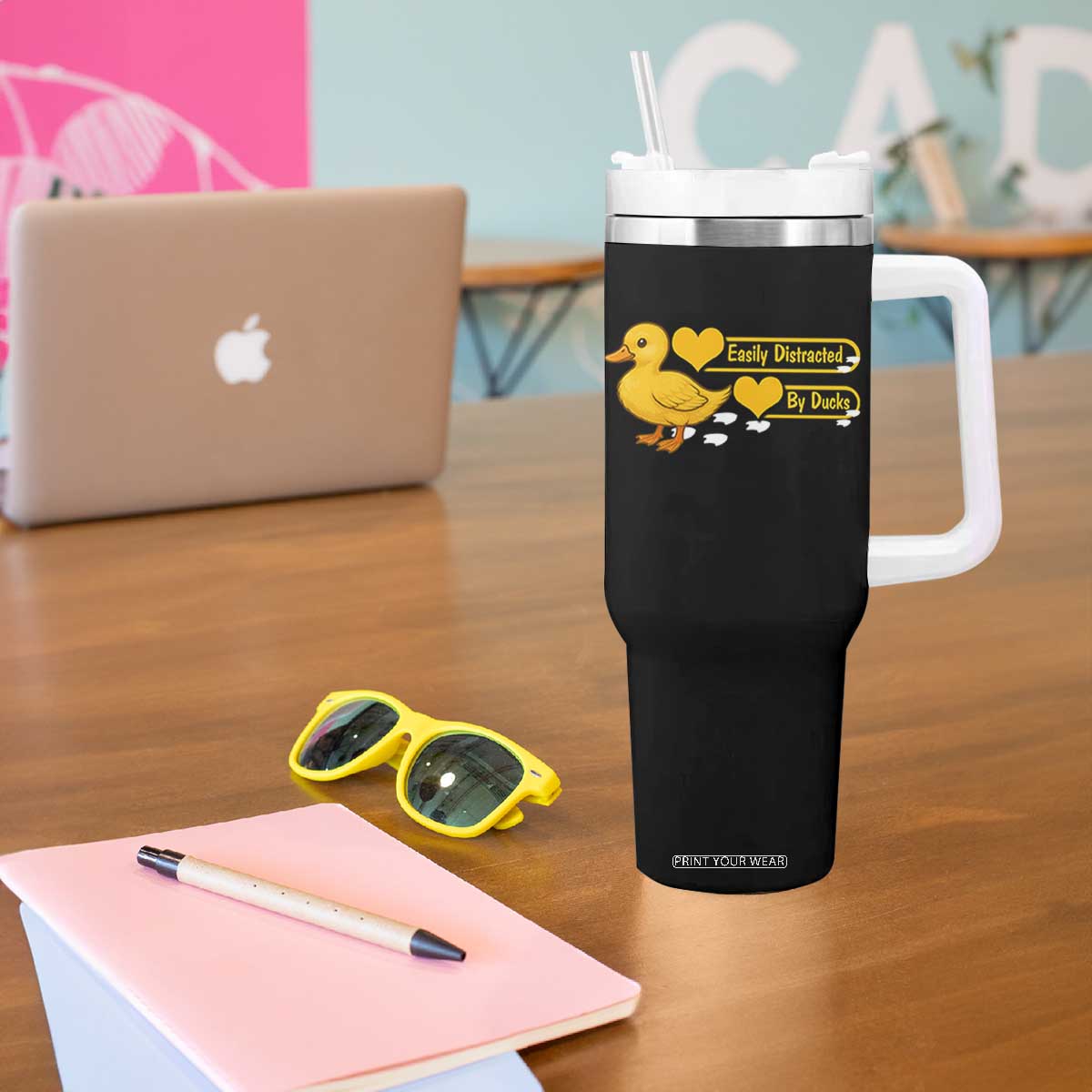 Funny Duck Lover Gift Tumbler With Handle Easily Distracted By Ducks TS12 Print Your Wear