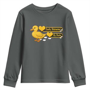 Funny Duck Lover Gift Youth Sweatshirt Easily Distracted By Ducks TS12 Dark Heather Print Your Wear