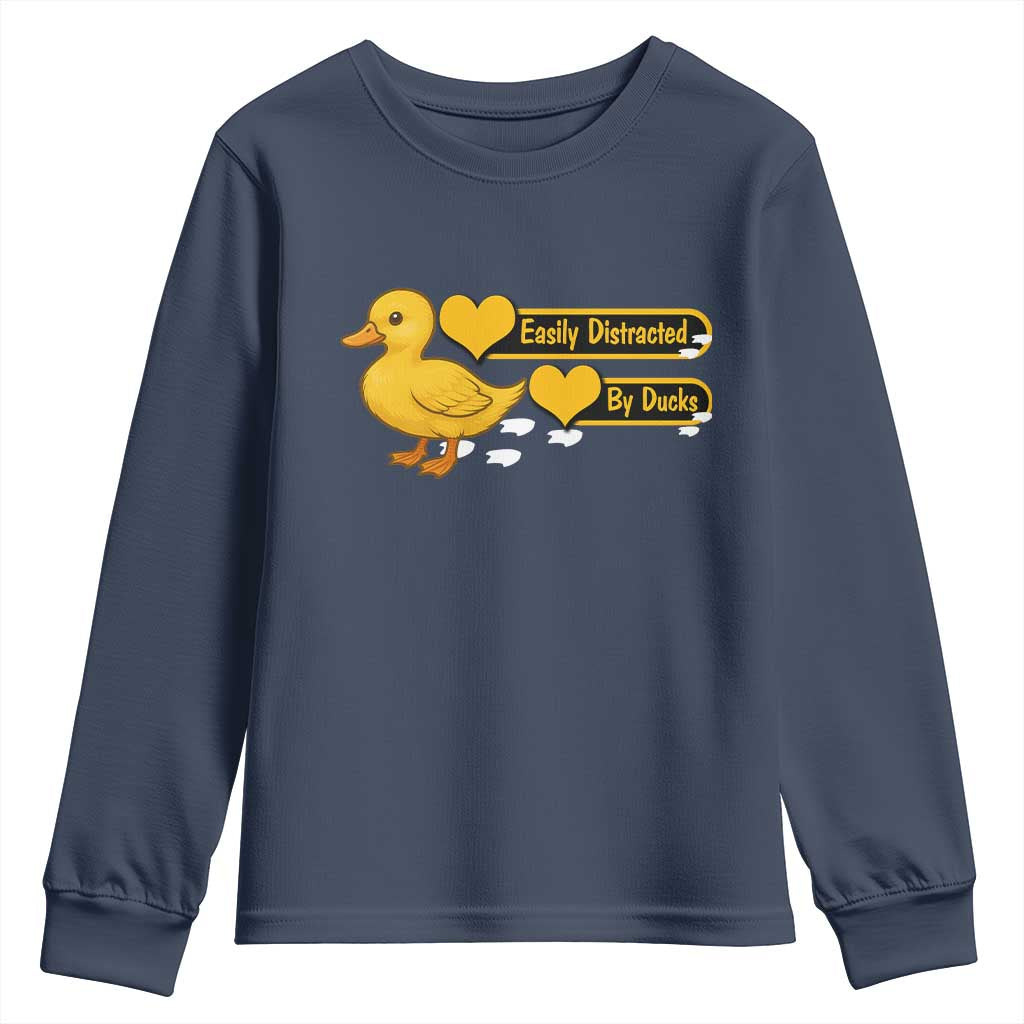 Funny Duck Lover Gift Youth Sweatshirt Easily Distracted By Ducks TS12 Navy Print Your Wear