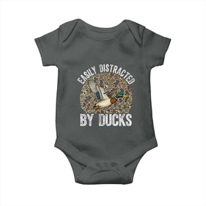 Duck Hunting Gift Baby Onesie Easily Distracted By Ducks TS12 Dark Heather Print Your Wear